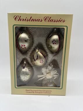 Vintage Christmas Classics Hand Decorated Glass Holiday Ornaments Gift Set